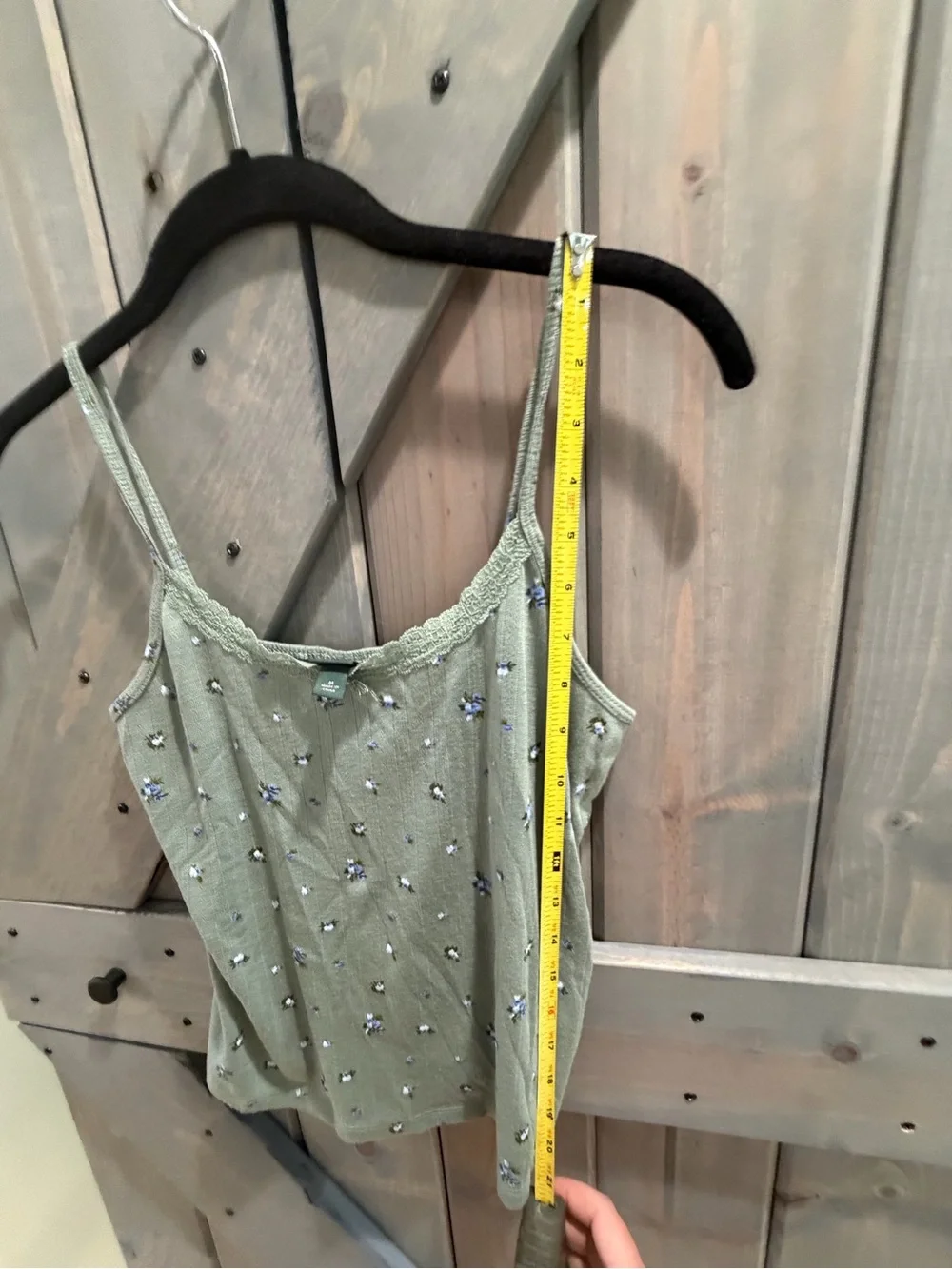 Wild Fable Floral Ribbed Lace Trim Cami Tank Top Sage Green Blue Flowers Medium - Picture 6 of 7